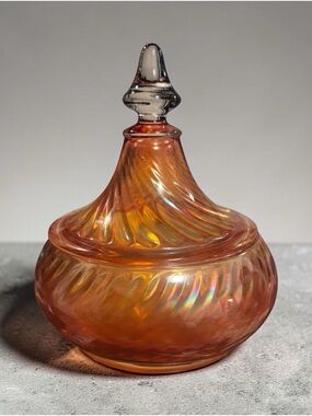 Marigold Carnival Glass Candy Dish/Decorative Jar with Lid